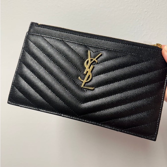 Yves Saint Laurent Handbags - YSL Saint Laurent Black Grained Leather Zipper Bill Pouch